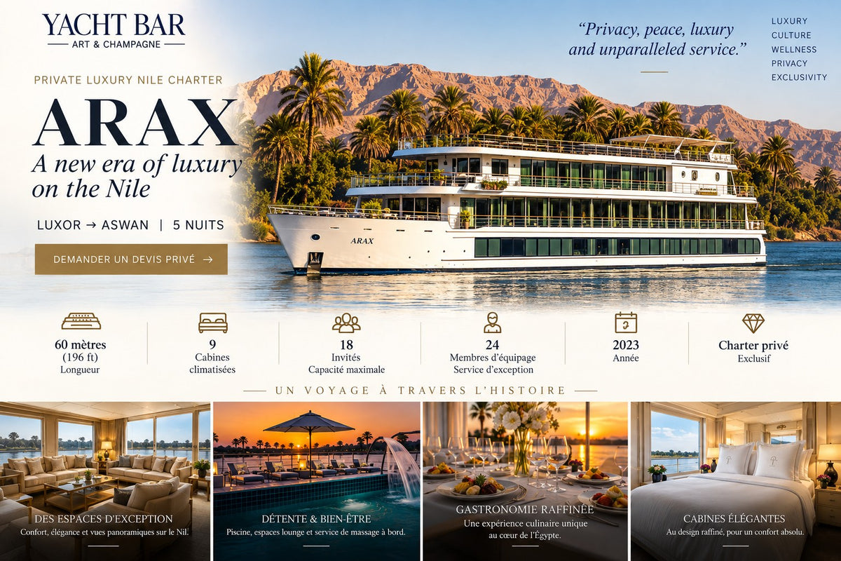 ARAX YACHT 60m Private Nile Cruise - 18 Guests - 9 Cabins - 24 Crews - 5 Nights