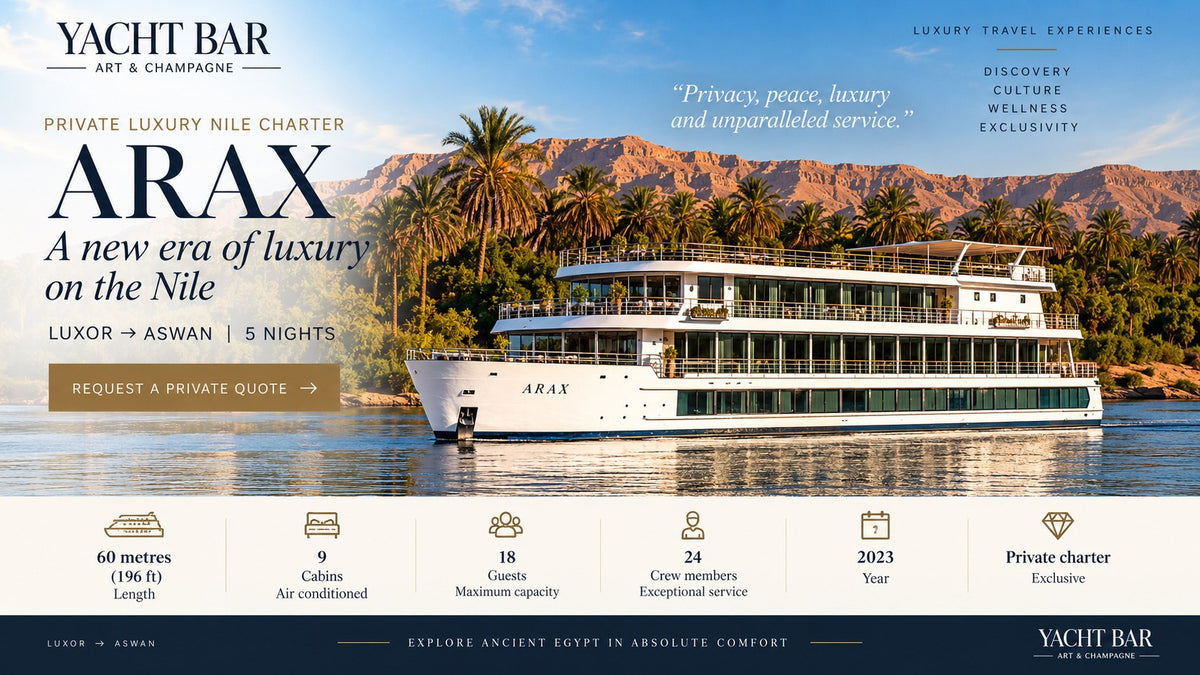 ARAX YACHT 60m Private Nile Cruise - 18 Guests - 9 Cabins - 24 Crews - 5 Nights